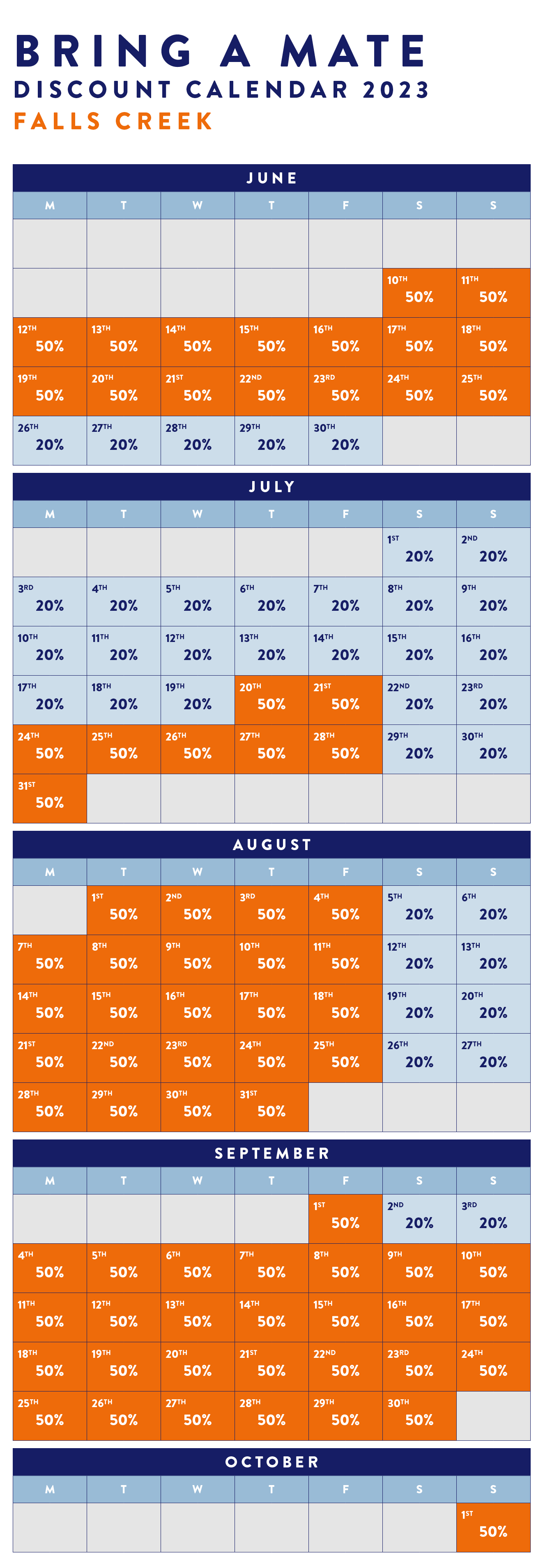 Falls Creek BAM Discount Calendar