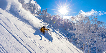 Skiing deep powder snow in Rusutsu, Japan