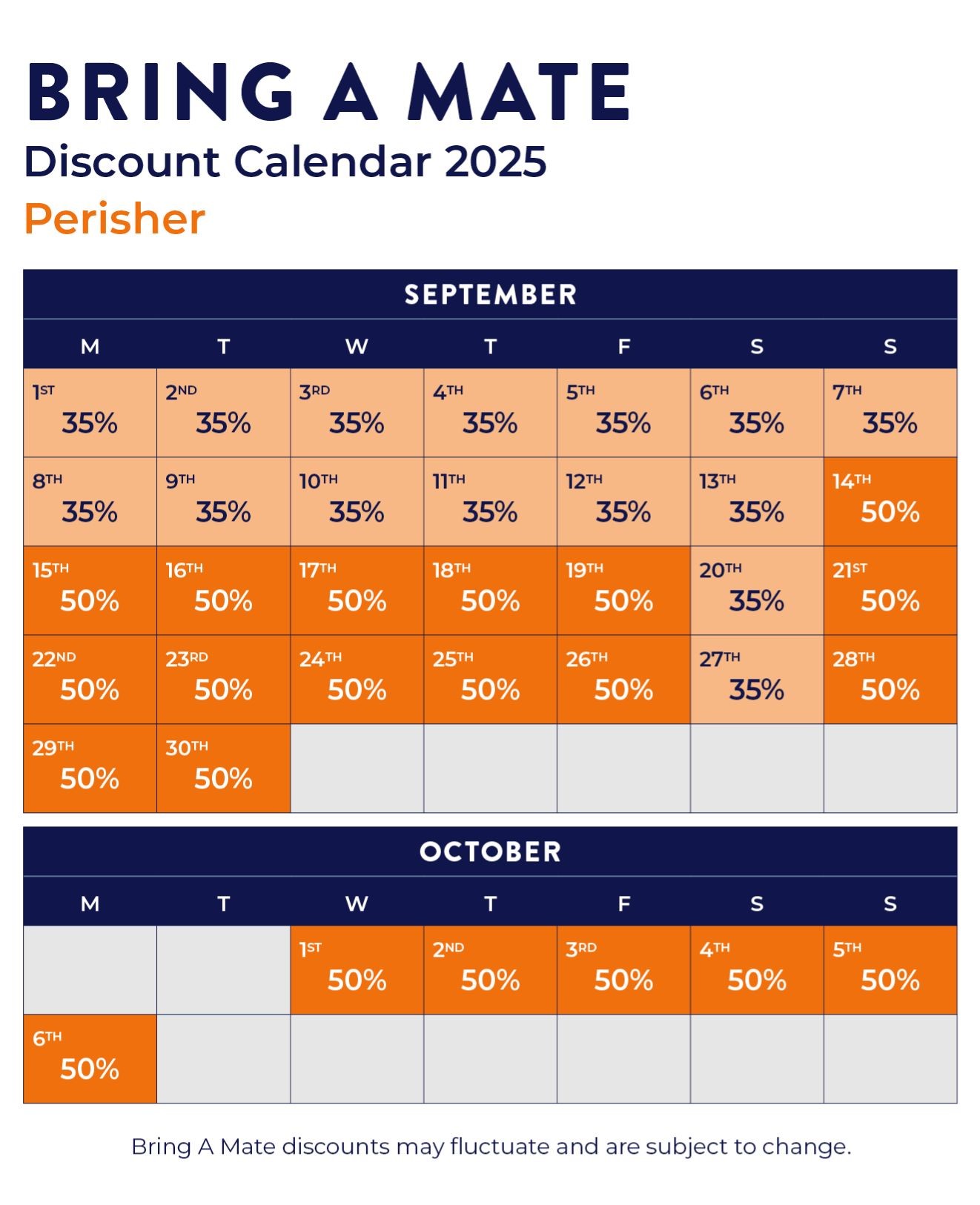 Perisher BAM Discount Calendar