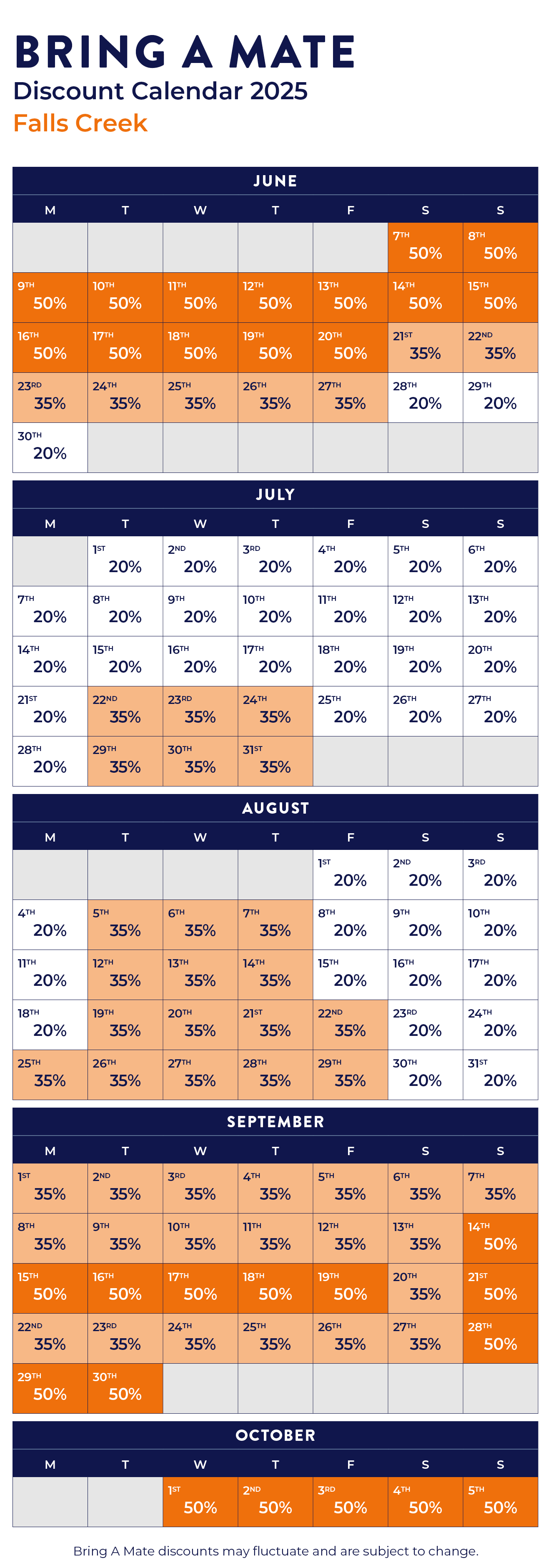 Falls Creek BAM Discount Calendar