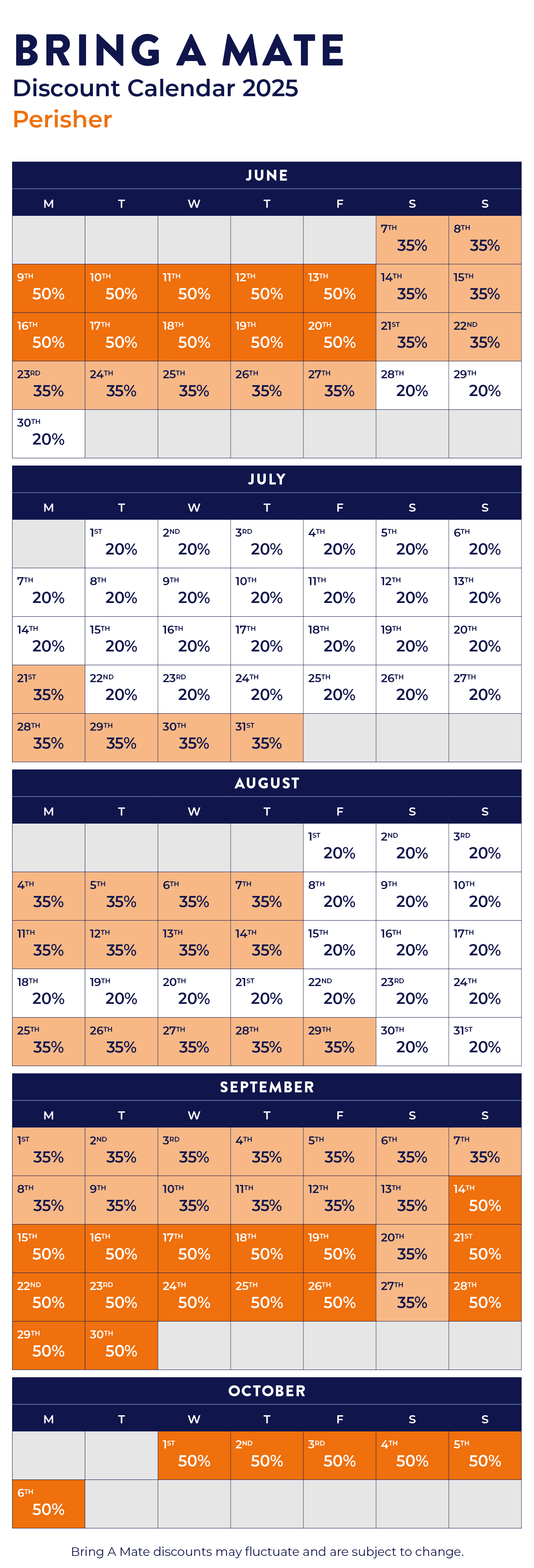 Perisher BAM Discount Calendar