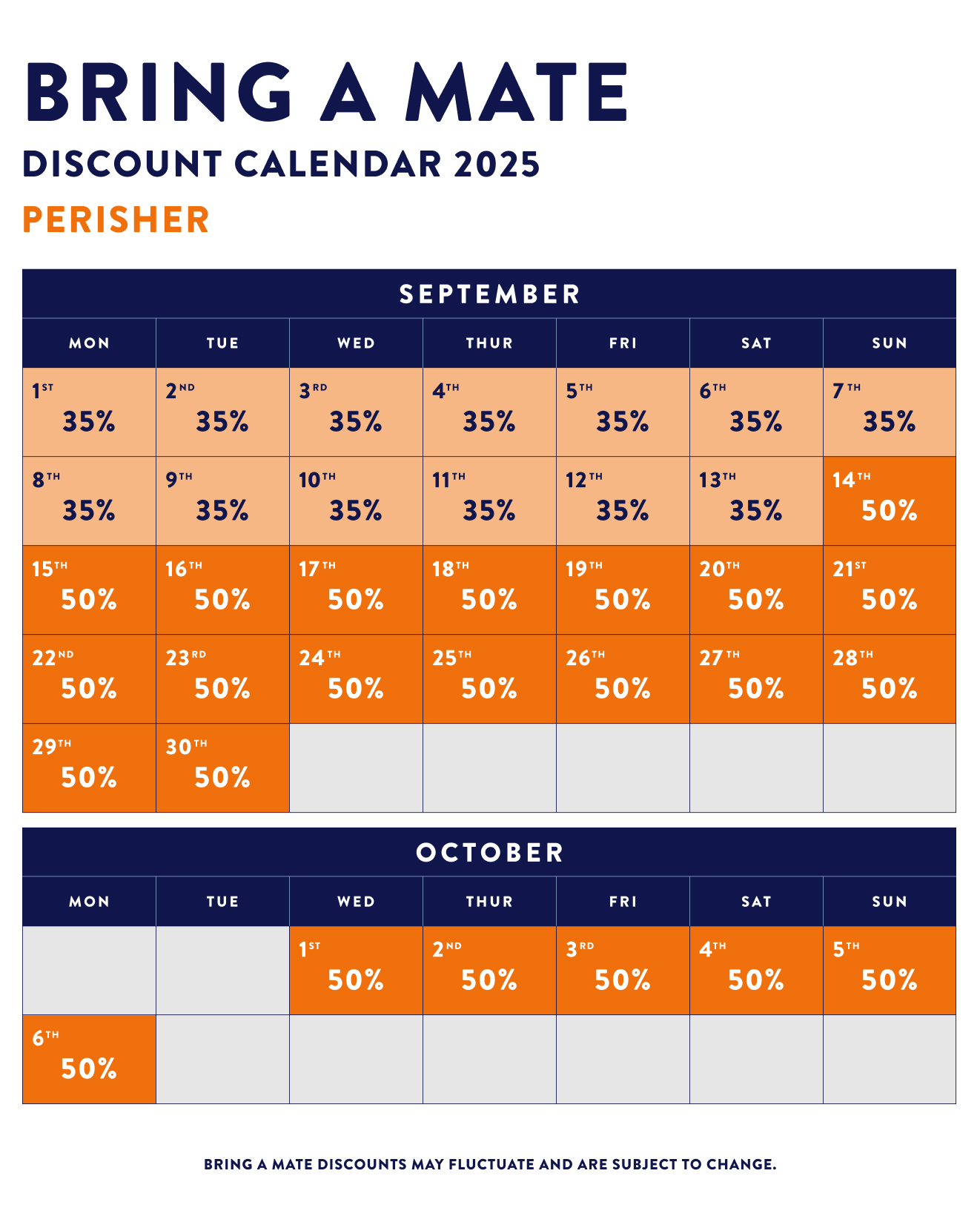 Perisher BAM Discount Calendar