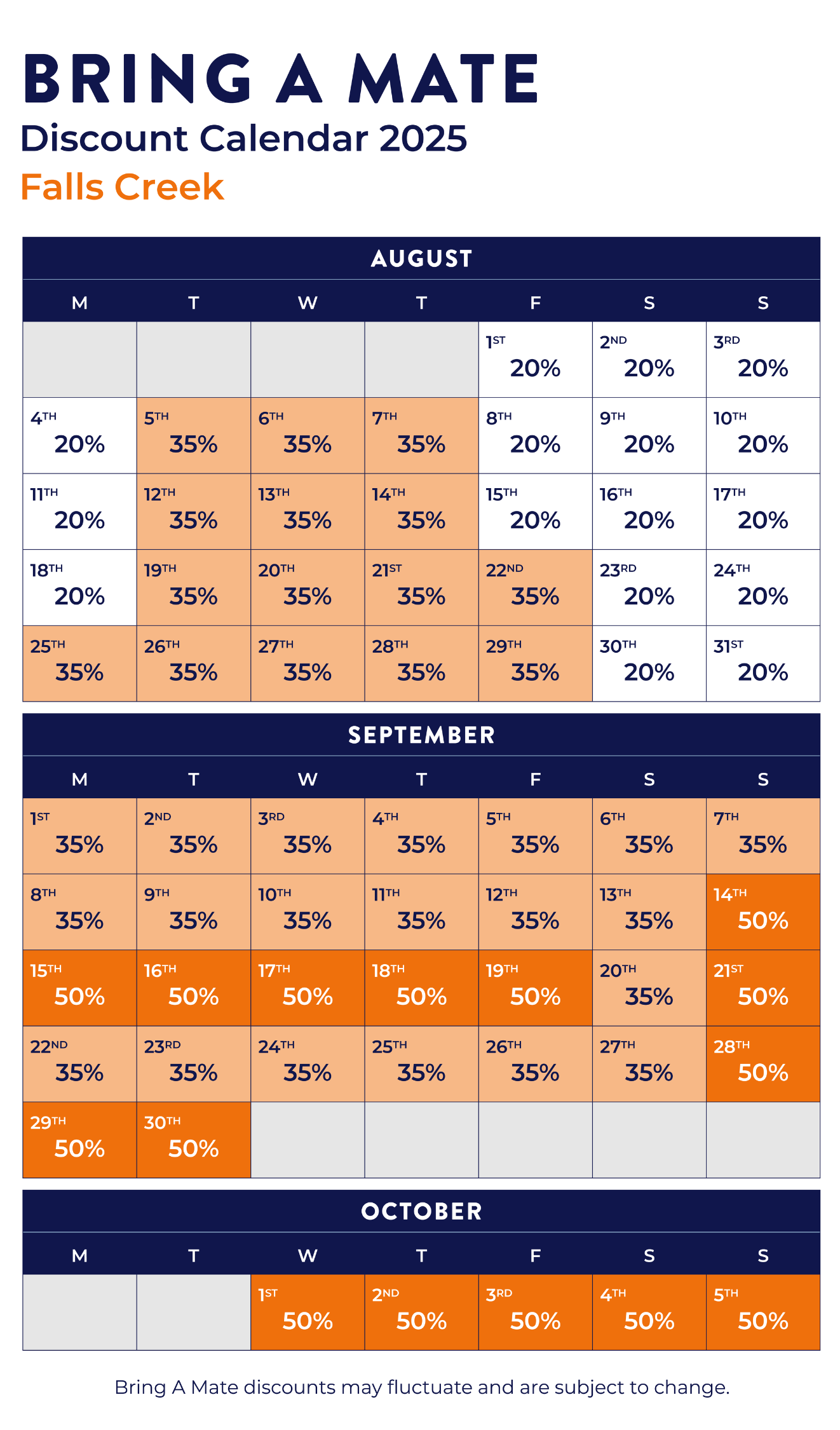 Falls Creek BAM Discount Calendar