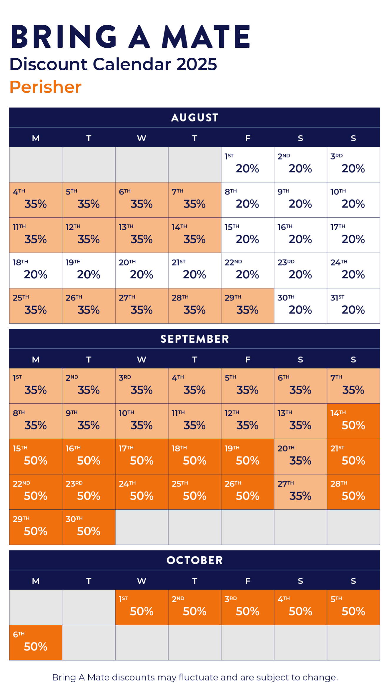 Perisher BAM Discount Calendar