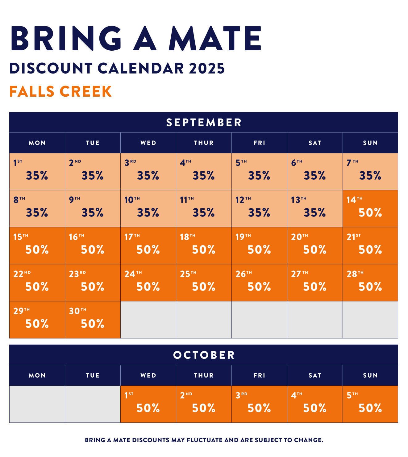 Falls Creek BAM Discount Calendar