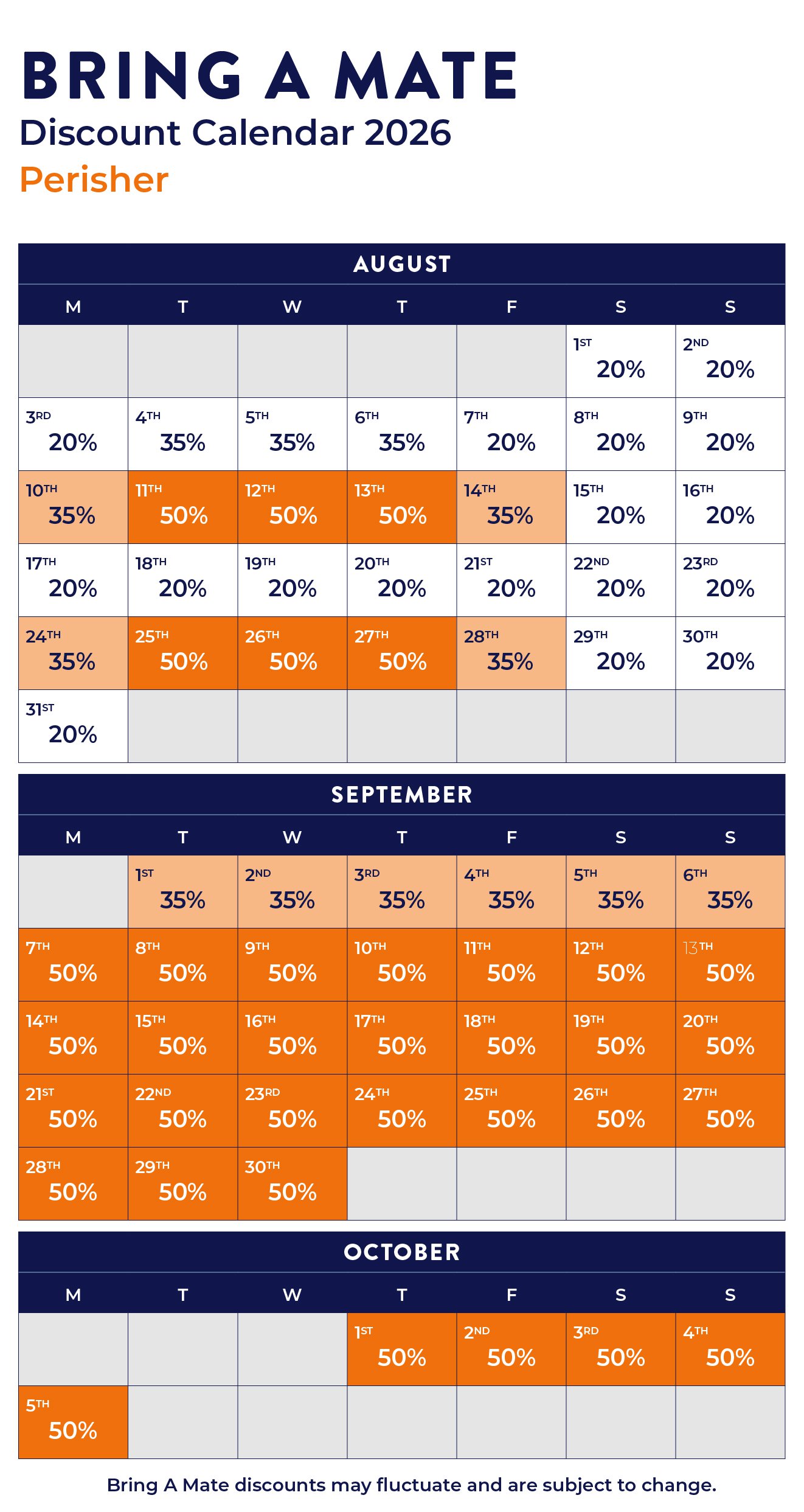 Perisher BAM Discount Calendar