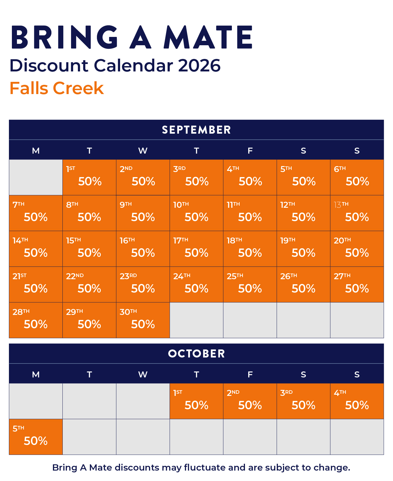 Falls Creek BAM Discount Calendar