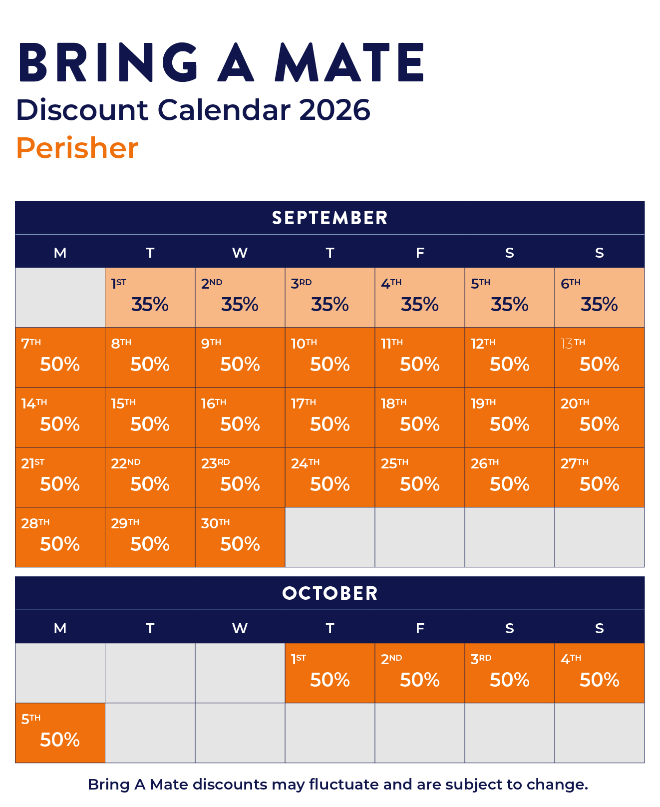 Perisher BAM Discount Calendar