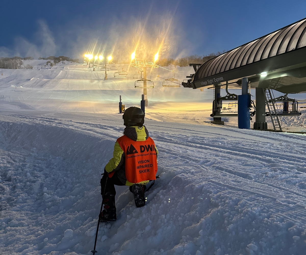 Zane at Perisher before sunrise, waiting for the lifts to open